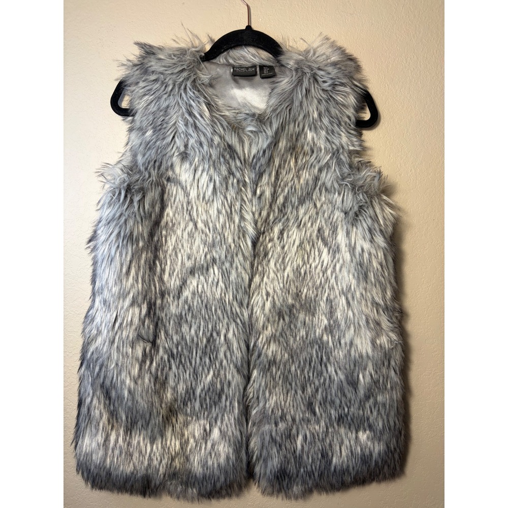 Rachel Zoe Grey Faux Fur Shaggy Vest Sleeveless Jacket Small RN 75343
